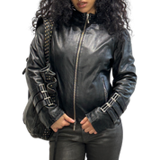Vintage Black Buckle Italian Leather Jacket (M)