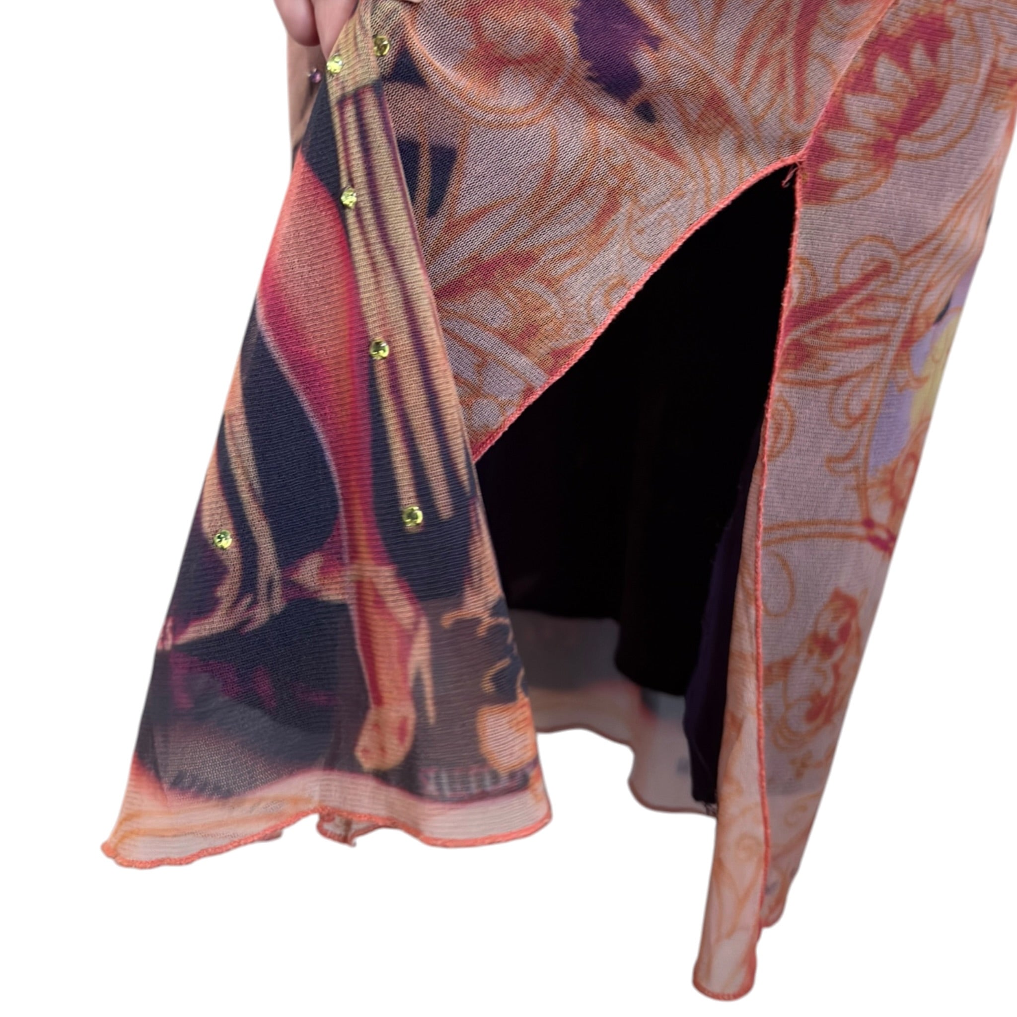 Rare Y2K Just in time mesh movie artwork graphic midi skirt (S/M)