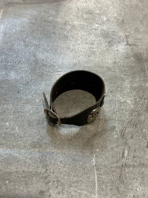Vintage Chrome Skull Leather Tie Bracelet