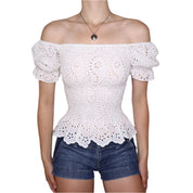 Y2K Italian White Eyelet Lace Top (S)