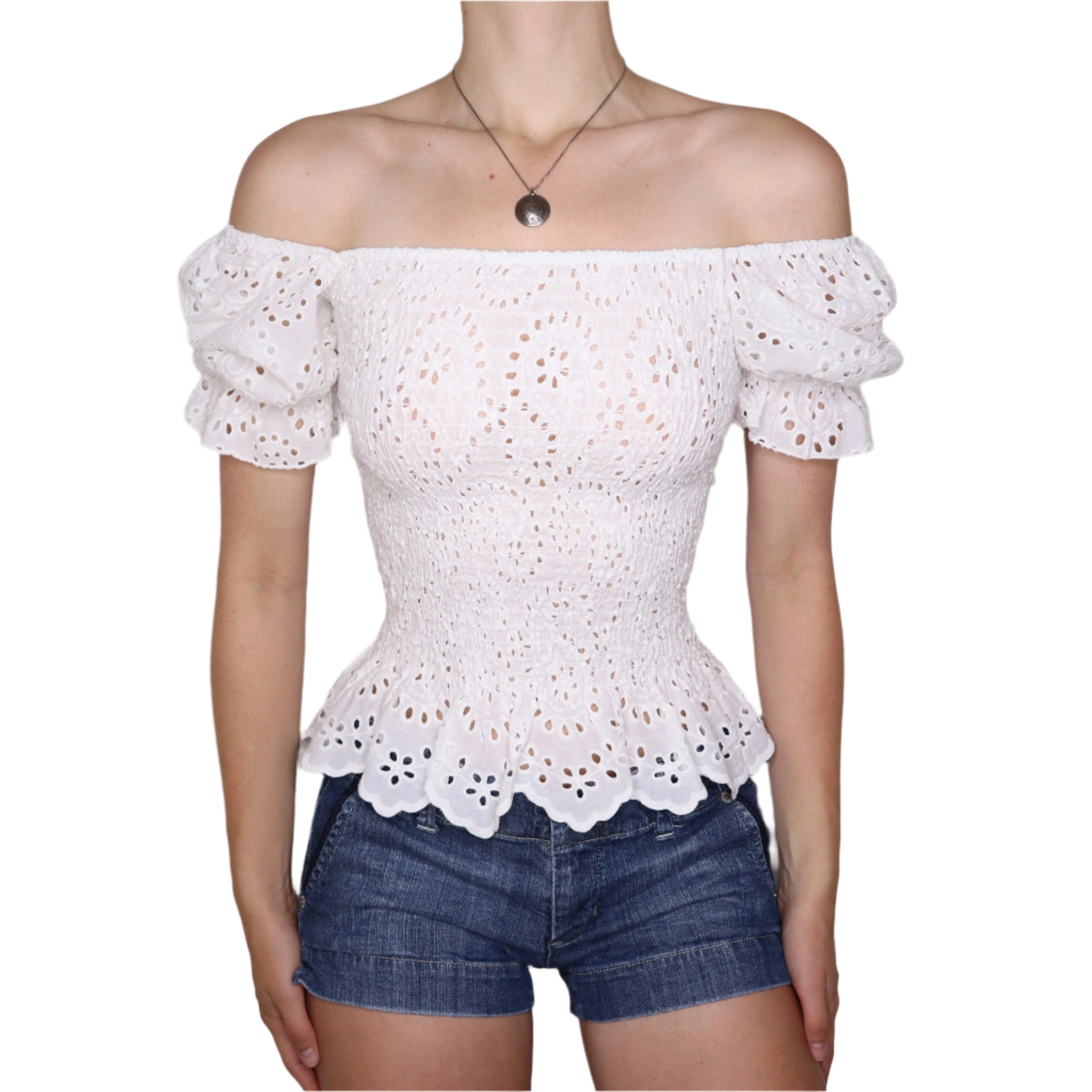 Y2K Italian White Eyelet Lace Top (S)