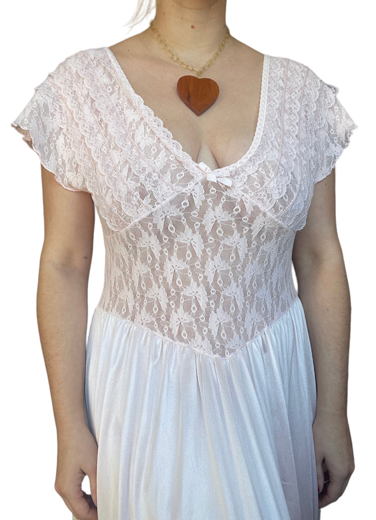 60s Pale Pink Lace Slip Dress (M)