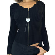 Vintage knit cardigan with heart charm (S)