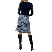 90s Geometric-Print Slinky Midi Skirt (S)