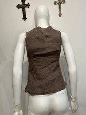 Vintage French Parisian Taupe Linen Bow Top (XS)