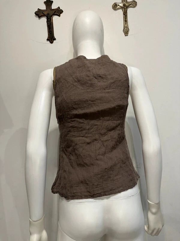 Vintage French Parisian Taupe Linen Bow Top (XS)