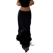 Vintage Black Ruched Maxi Skirt (S) ⠀