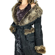 Pablo Valentino Parisian Vintage Fur Trim Suede Leather Patchwork Coat (M/L)