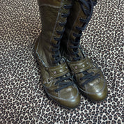 Italian Vintage Olive Patent Leather Lace Up Boxing Boots (7)