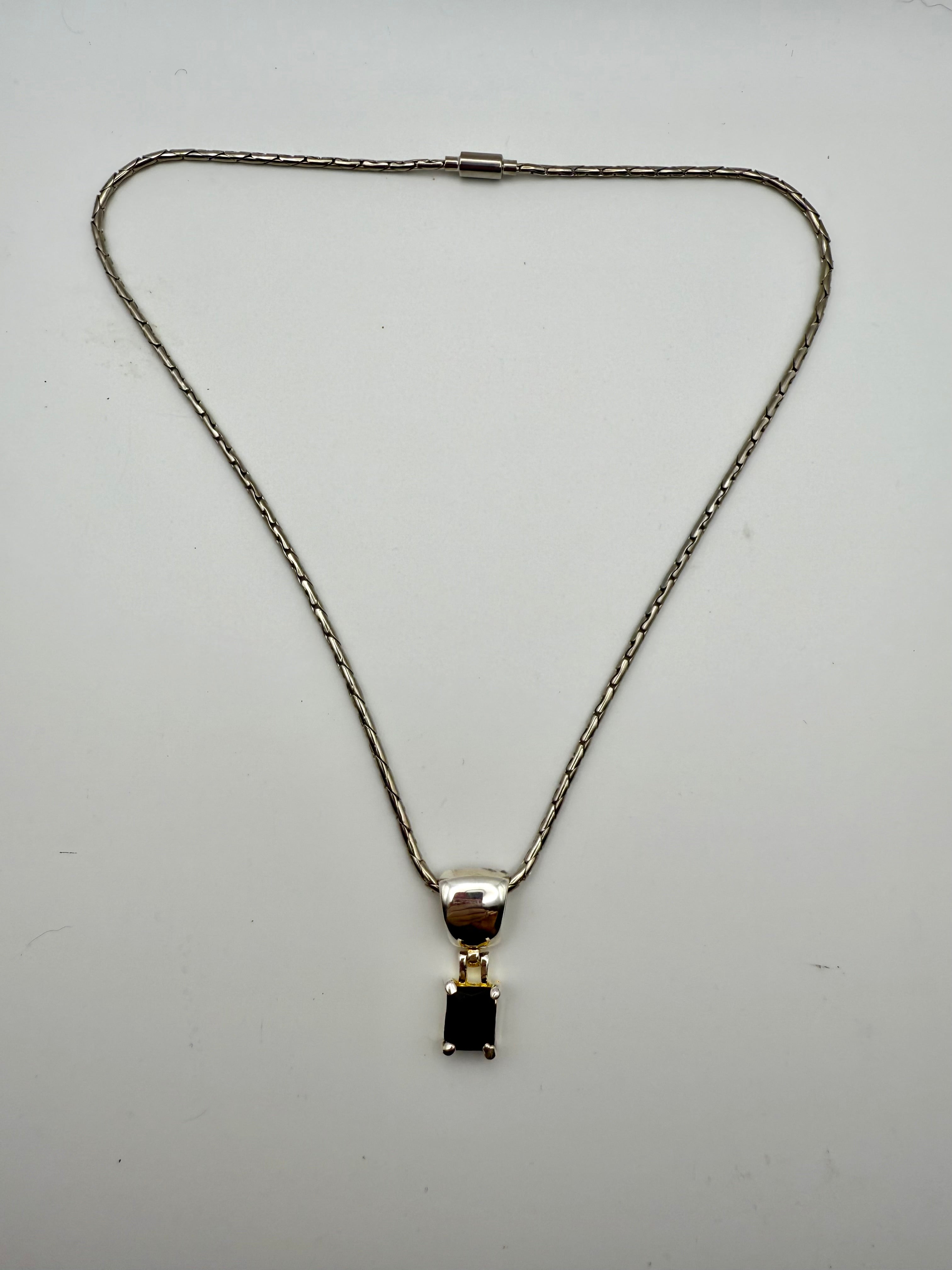Black stone silver necklace