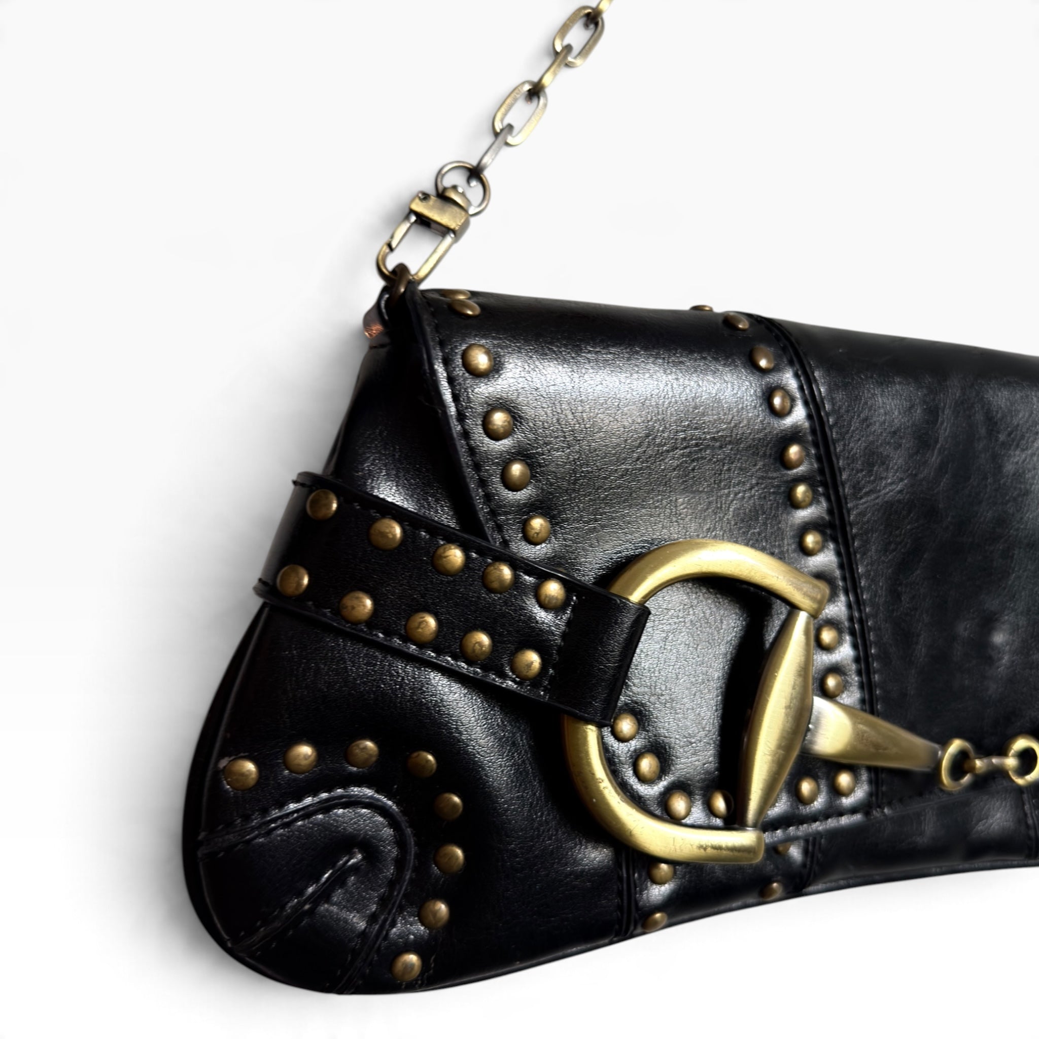 Rina Rich black studded horsebit shoulder bag