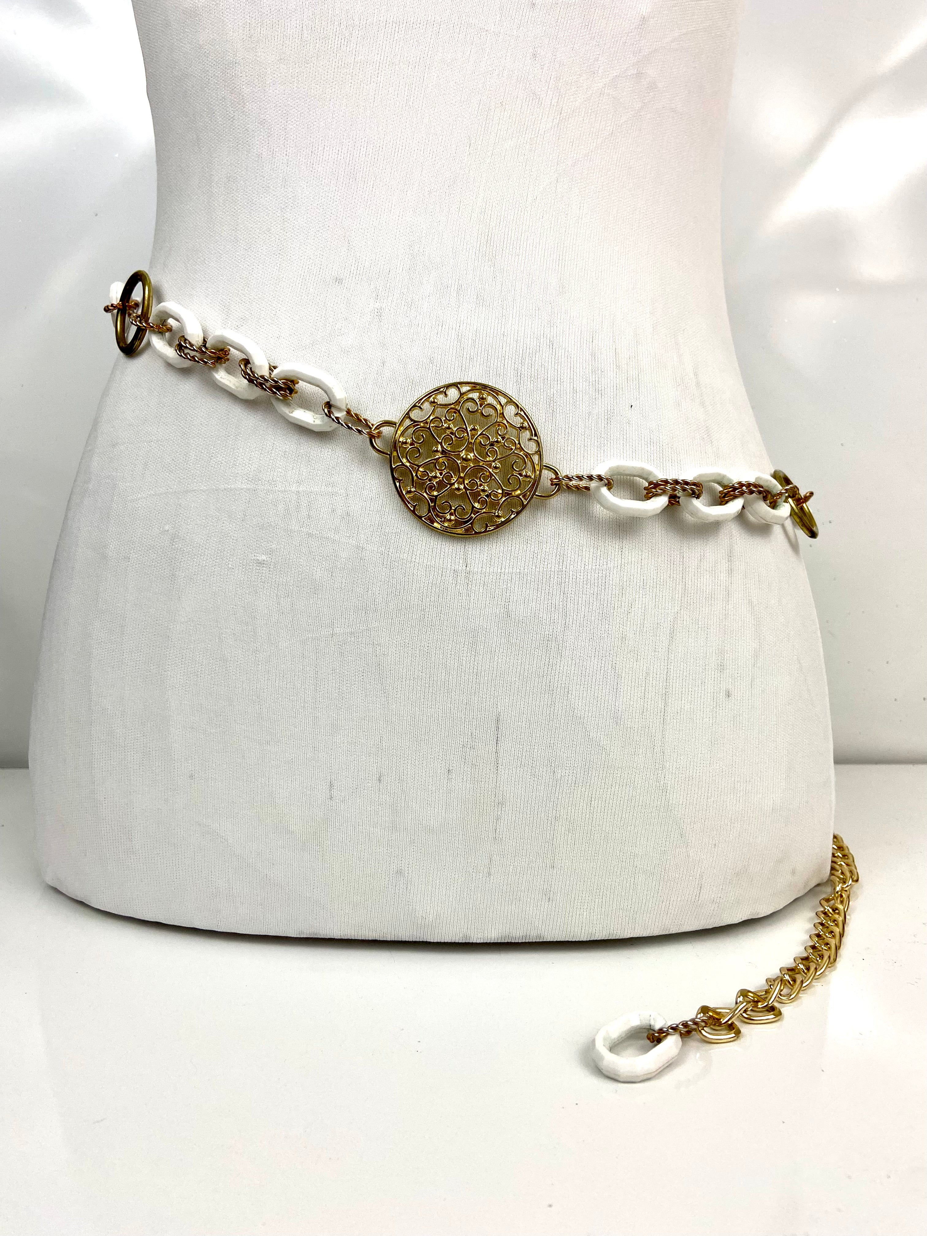 Vintage gold & white waist chain belt