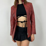 90s Red Leather Jacket (XXS/XS)