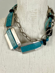 BLUE AND SILVER PLATE CHUNKY TURQUOISE COLOR