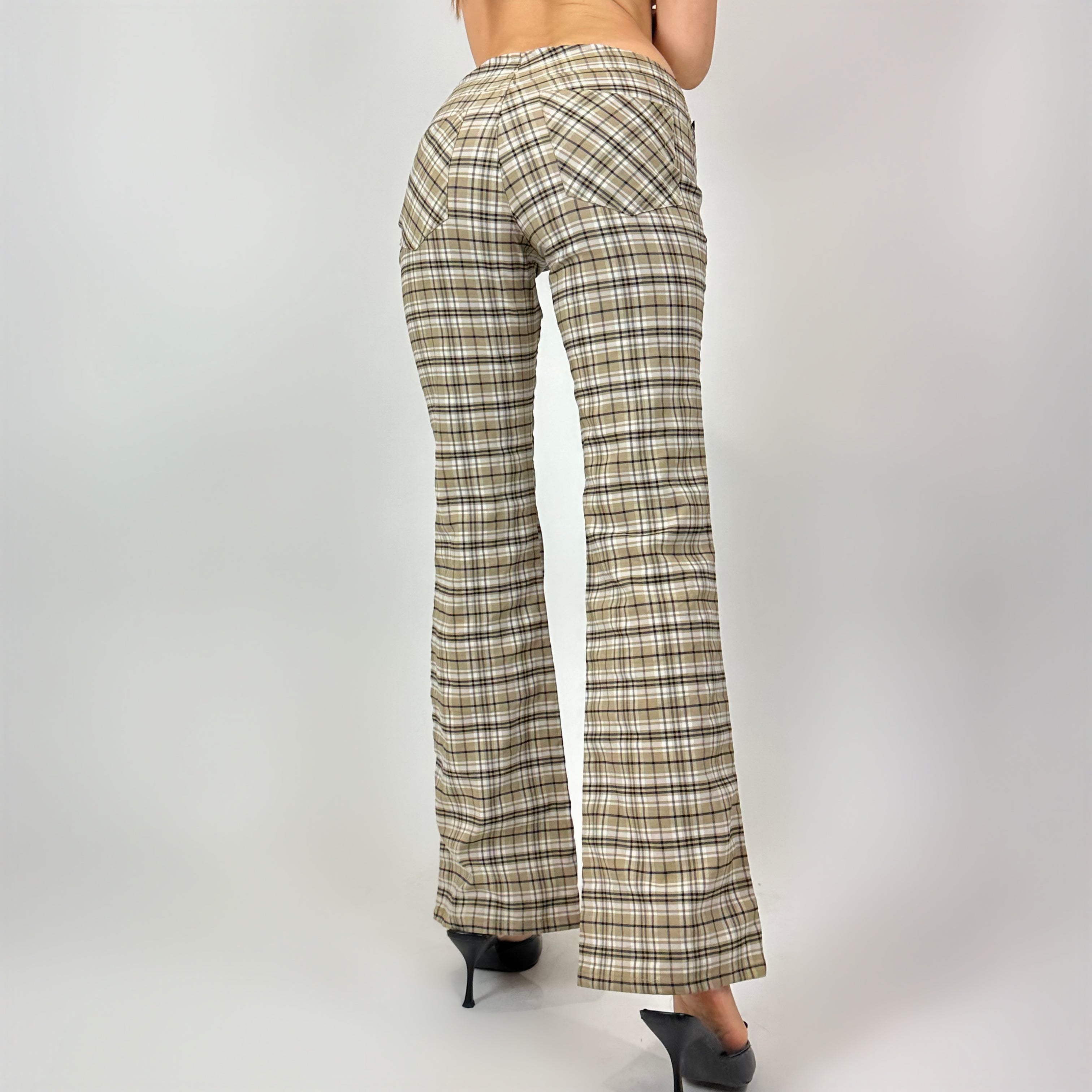 90s Neutral Plaid Pants (S)