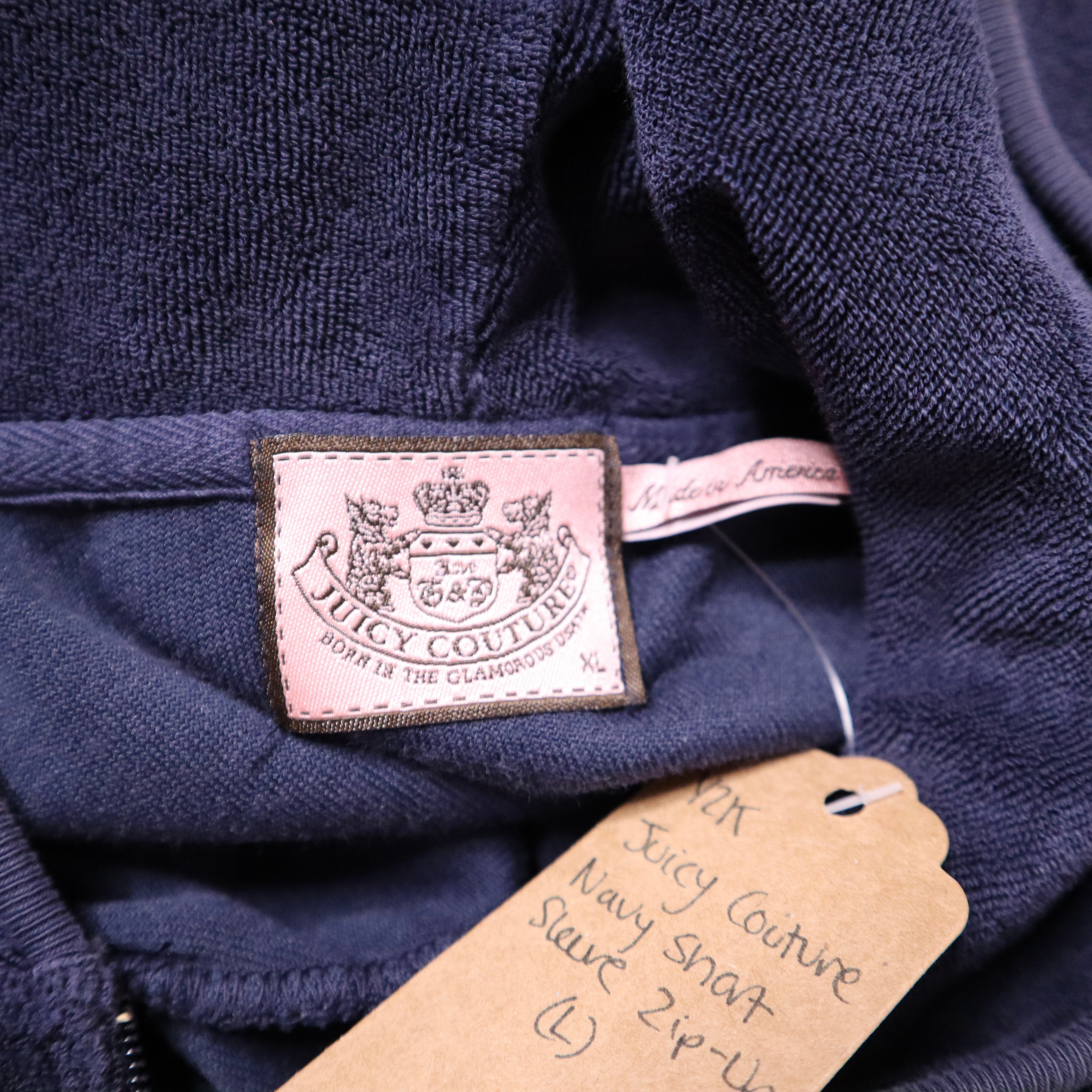 Y2K JUICY COUTURE Navy Short Sleeve Zip Up (L/XL)