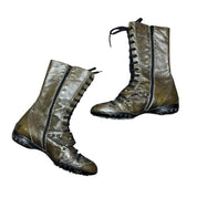 Italian Vintage Olive Patent Leather Lace Up Boxing Boots (7)
