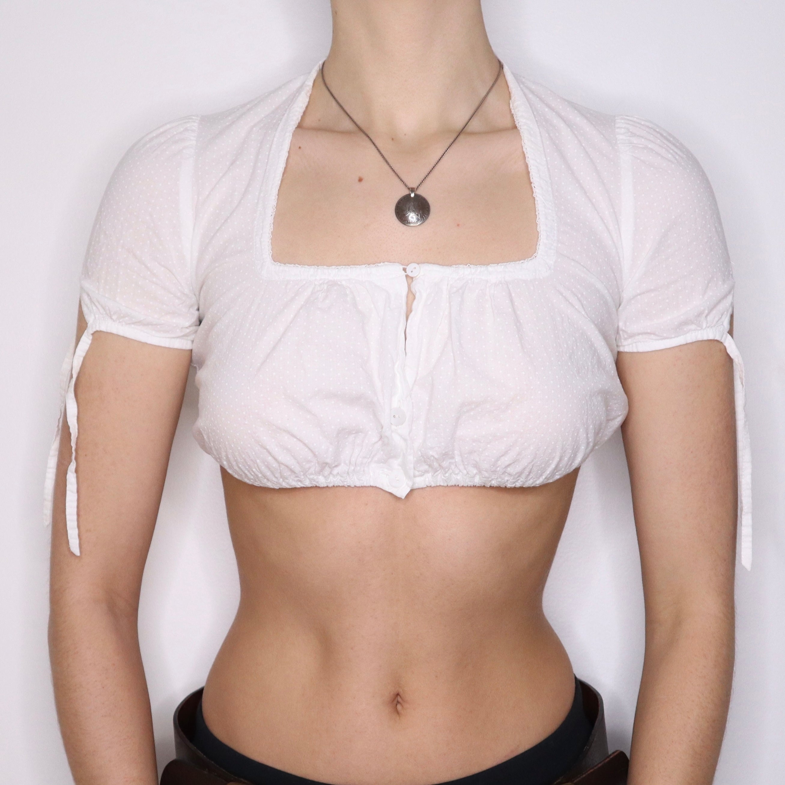 Y2K White Cropped Milkmaid Top (S)