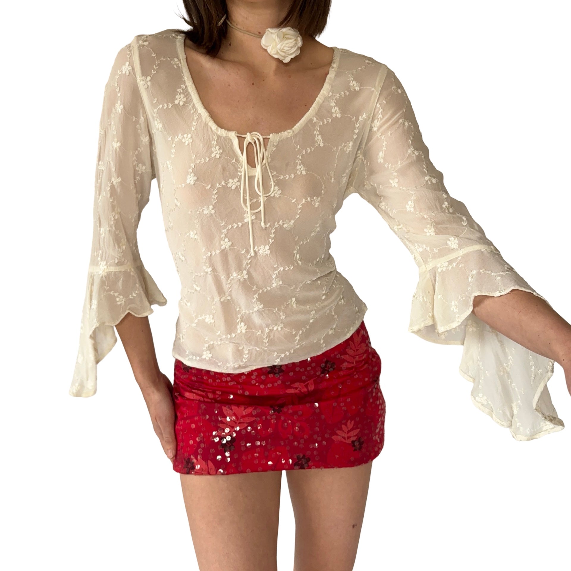 90s Ivory Bell Sleeve Top (M)