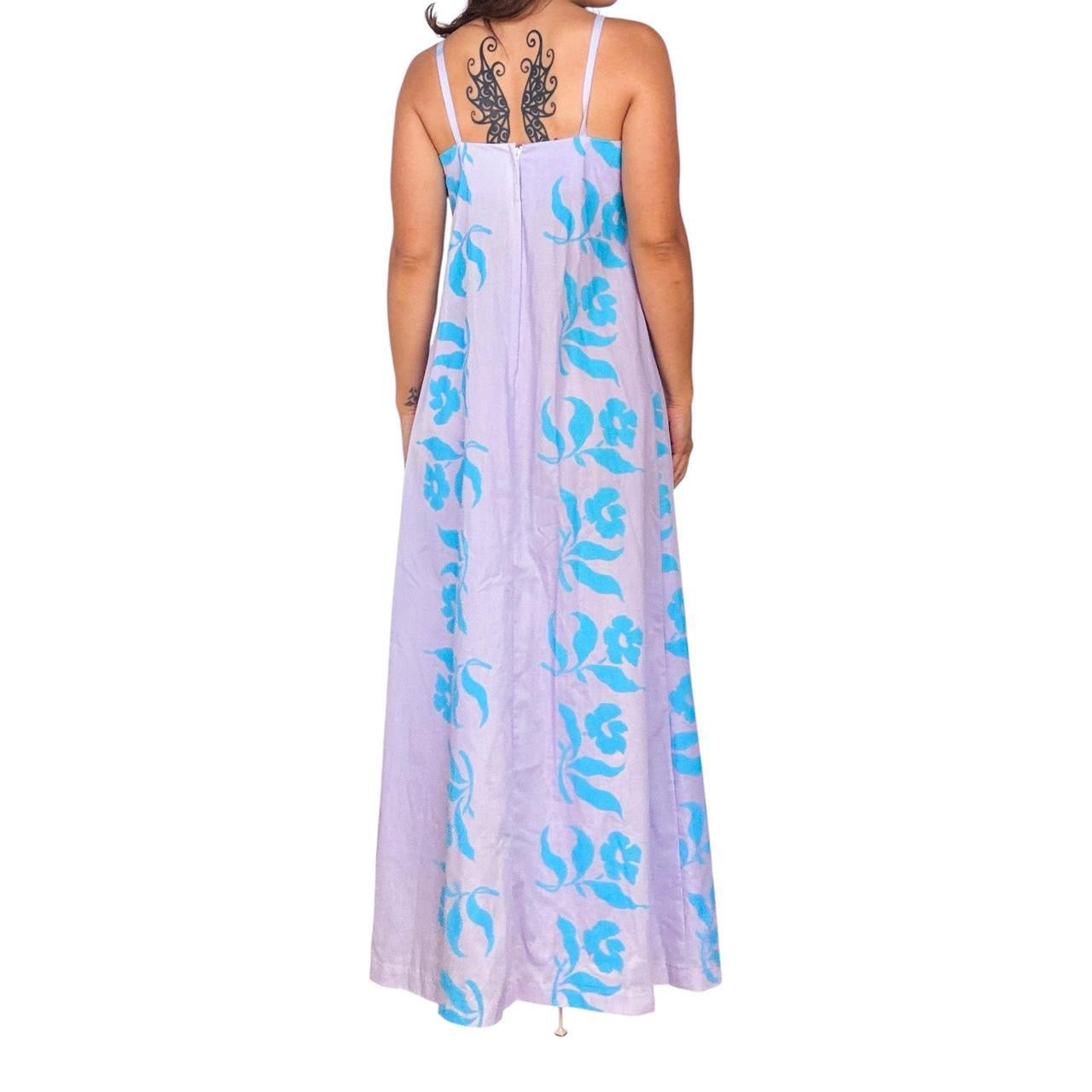 70s Hawaiian Babydoll Maxi Dress (M)