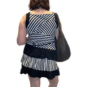 Vintage Black White Striped Ruffle Mini Dress (L)