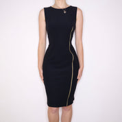 90s VERSACE Navy Zipper Midi Dress (M)
