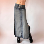 Y2K Belted Denim Maxi Skirt (XS)