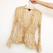 Sheer Gold Tie Front Blouse - S/M
