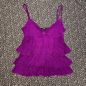 Morgan De Toi Tiered Fuchsia Rhinestone Babydoll Tank Top (M)