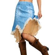 Bebe Lacy Denim Boho Midi Skirt (M)