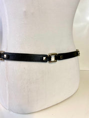 Fossil Black Leather Belt with Silver Tone Metal Buckle & Link Accents