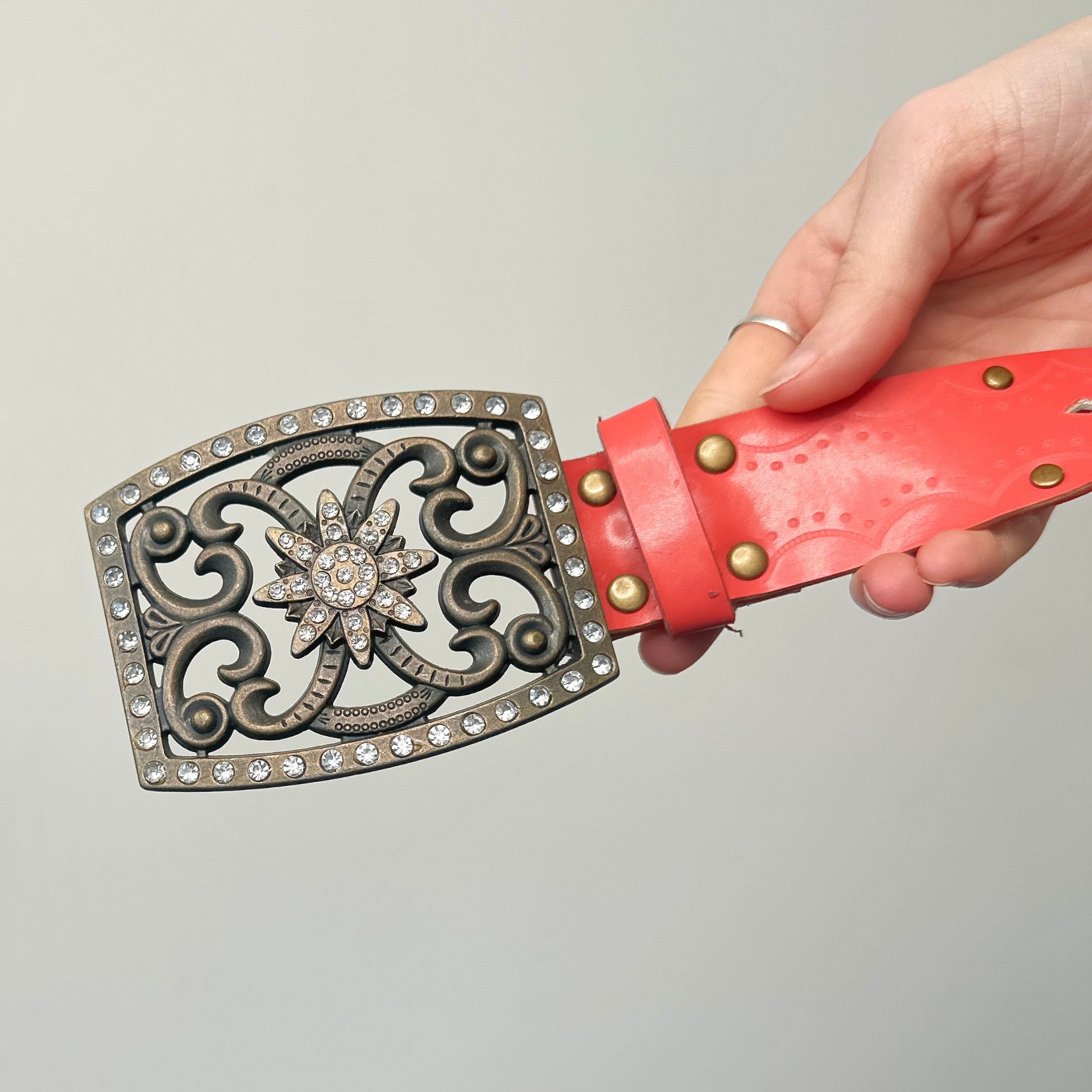 Coral Faux Leather Belt