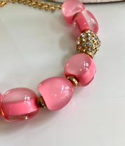 Chunky Bead Pink Clear Lucite Rhinestone Necklace INC 80s 90s