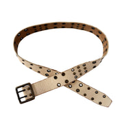 Cream Studded Leather Grommet Belt (XS-M)