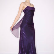 90s Royal Purple Cowl Neck Prom Dress (S)