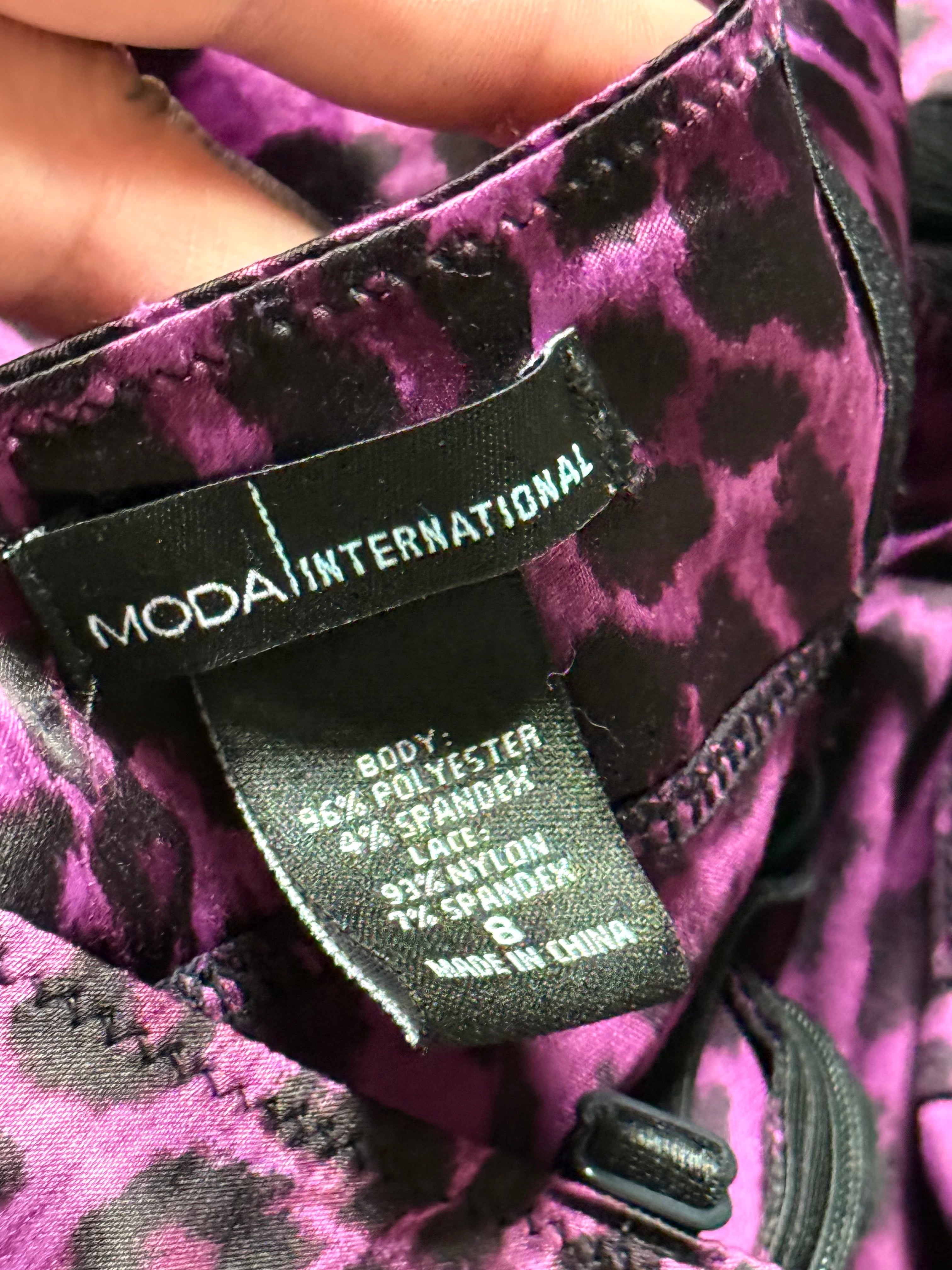Y2K Moda International purple leopard print satin bustier camisole top (M)