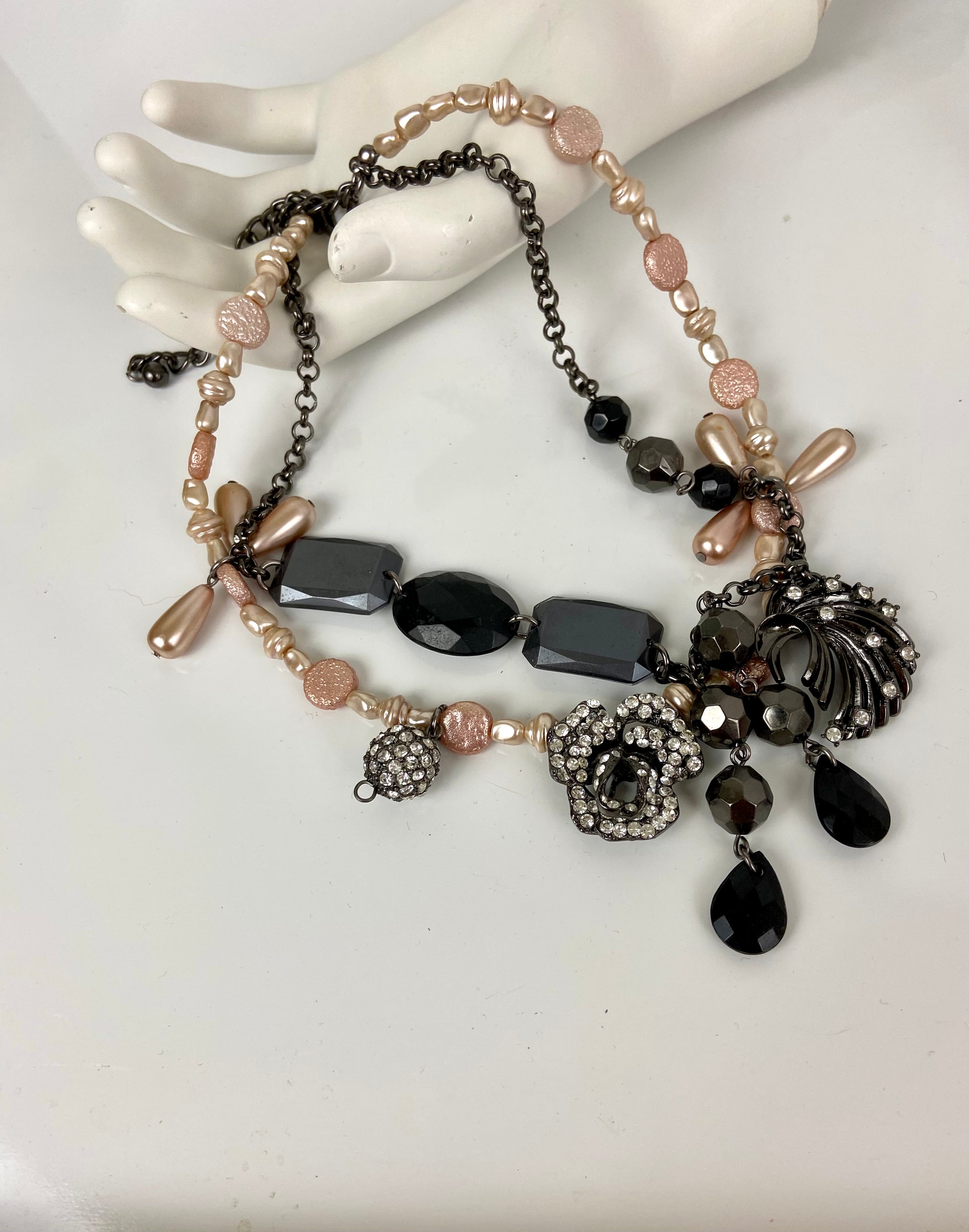 Black gemstones and layered beads choker