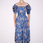 90s LAURA ASHLEY Blue Floral Maxi Dress (M)