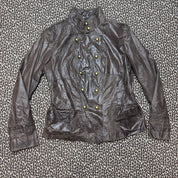 Brown Leather Double Breasted Vintage Military Jacket (L/XL)