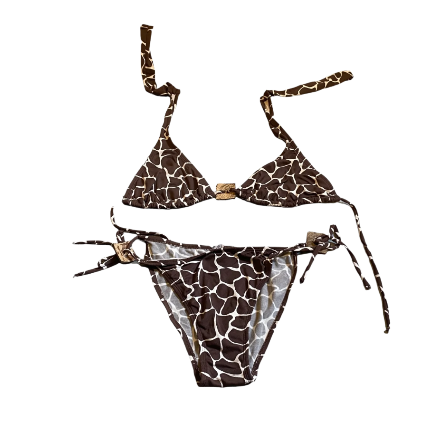 Vintage Boho Animal Print Bikini Top and Bottom Set (S/M)