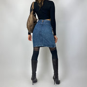 Vintage 90's Leather & Denim Midi Skirt (S)