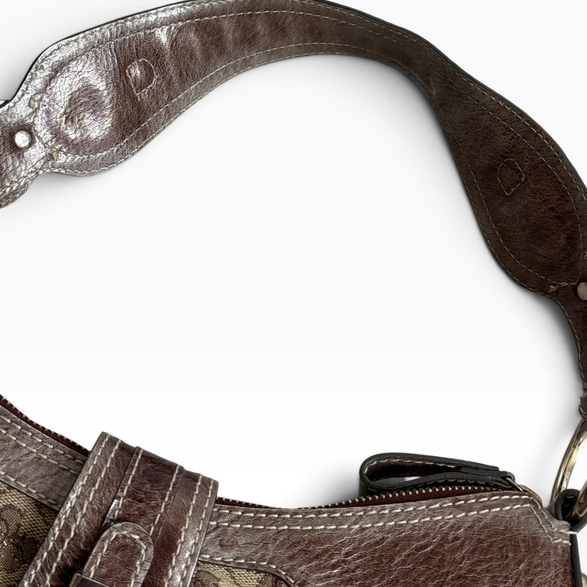 VTG GUESS Brown Tan Monogram Shoulder Bag Studded Faux Croc