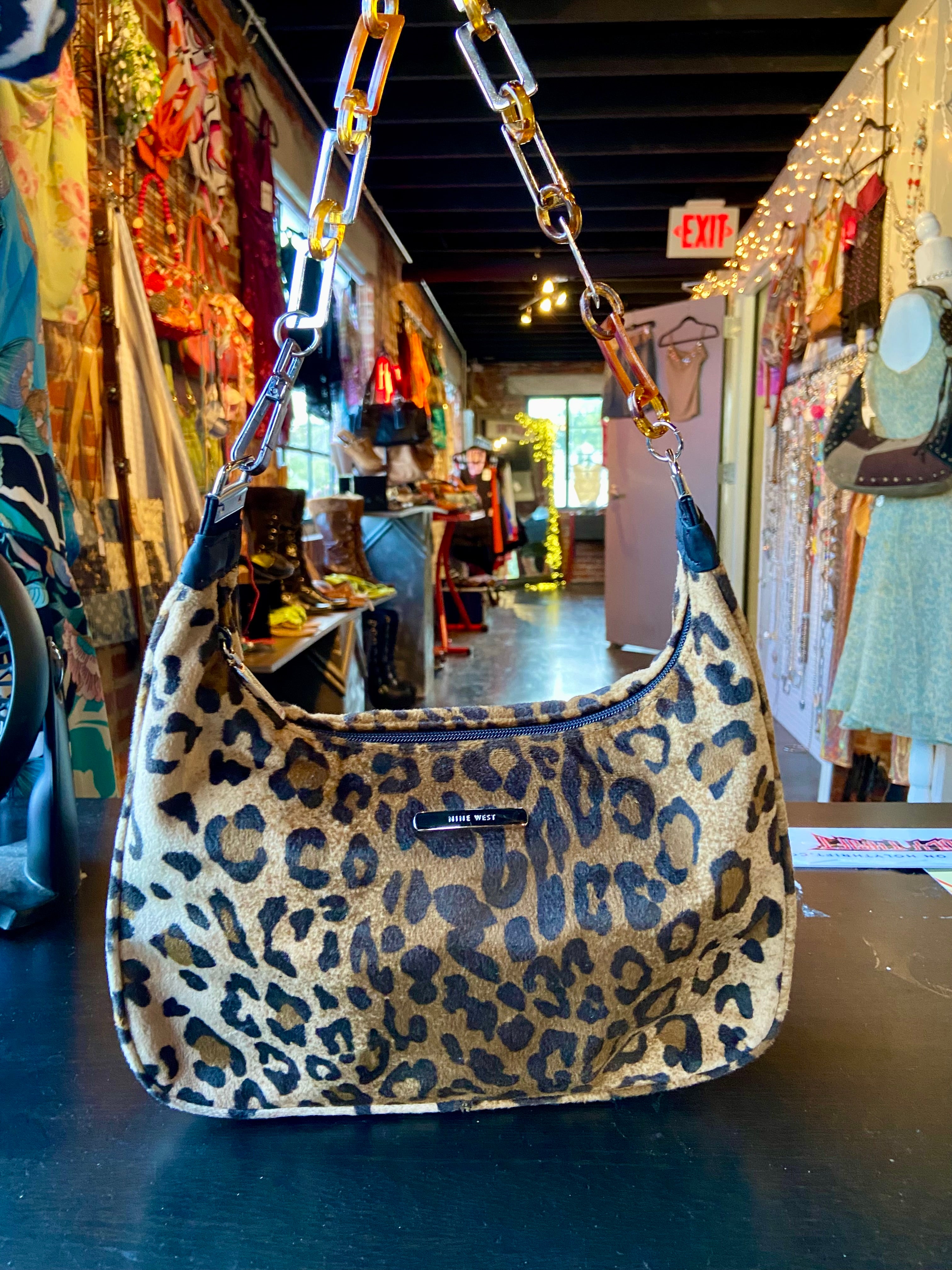 reworked chain handles Nine West bag color animal print
