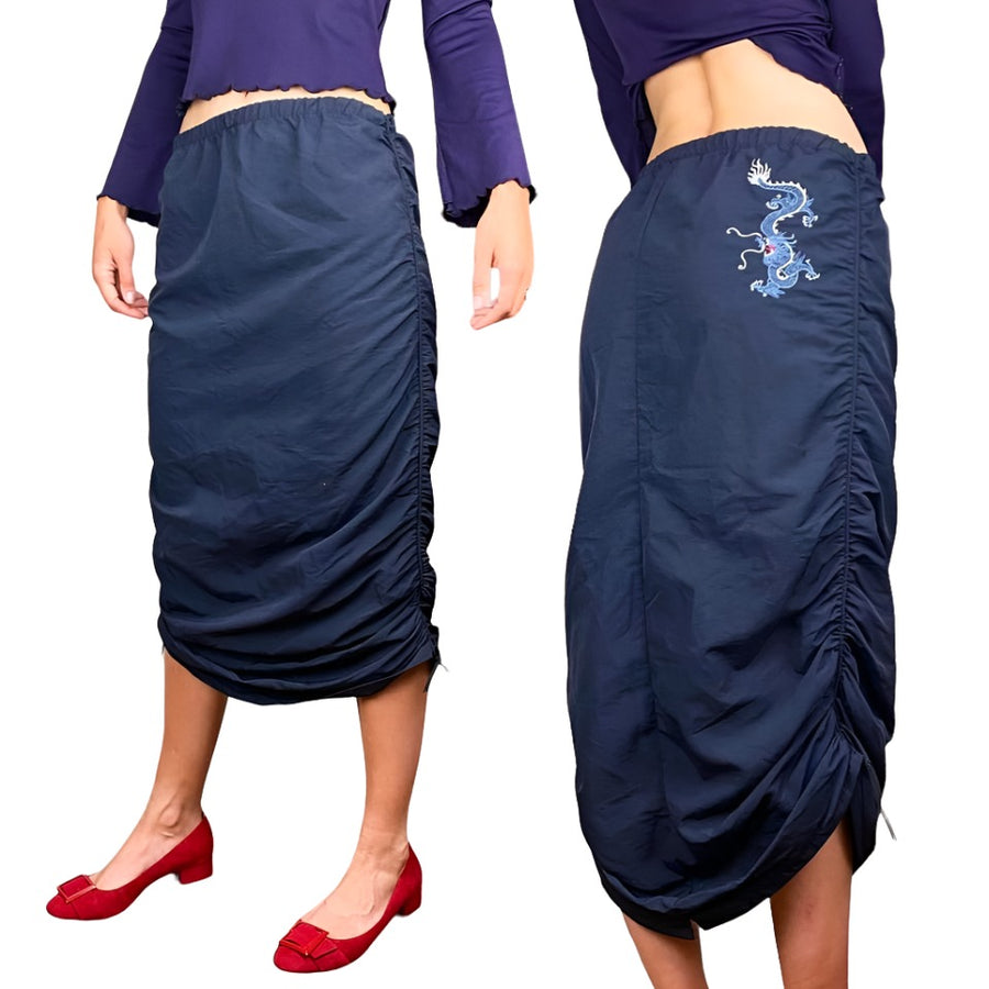 90s Dragon Embroidered Parachute Skirt (S)