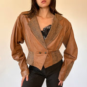 80s Cognac & Leopard Leather Jacket (M)