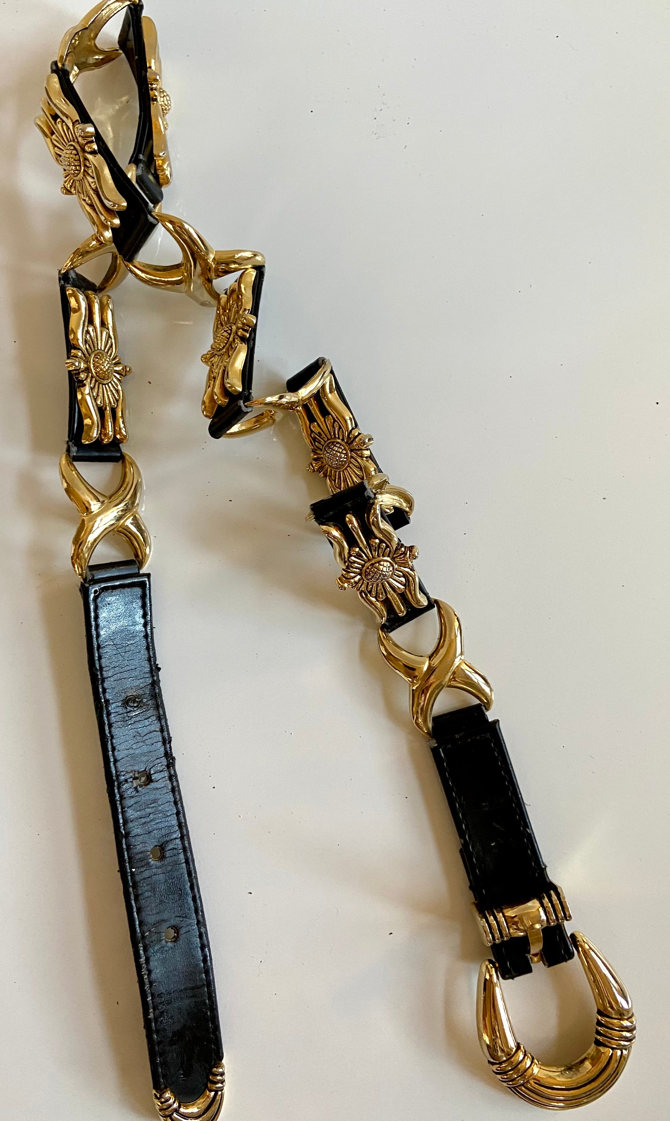 Black and gold leather belt