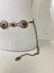 Red and silver stone concho belt