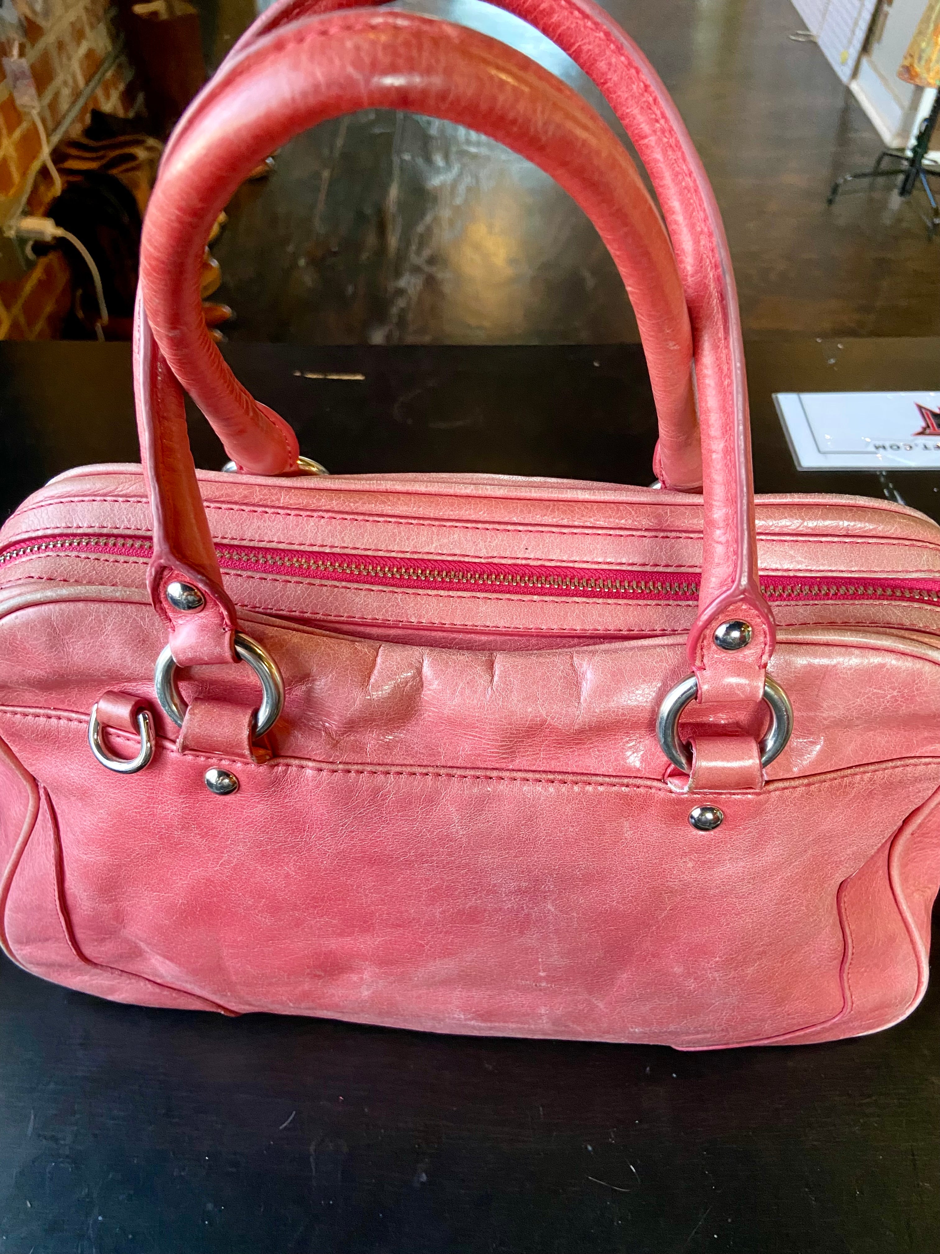 Coach Poppy Pink LeatherPushlock Satchel Bag