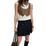 Vintage Brown Cropped Leather Waistcoat (S)