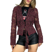 Burgundy Crochet Tie Front Cardigan (M)